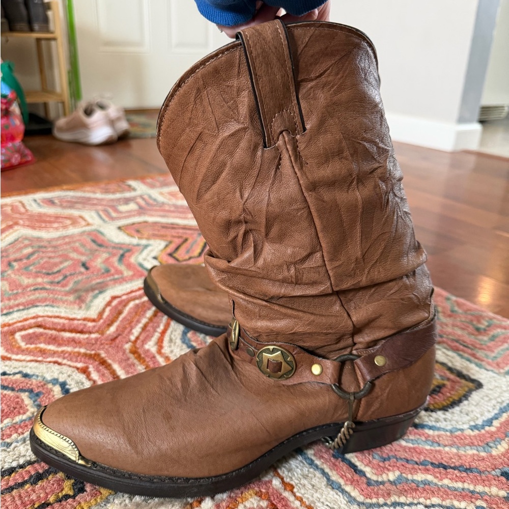 Brown Leather Cowboy Boots with Gold Accents- Durango Boots